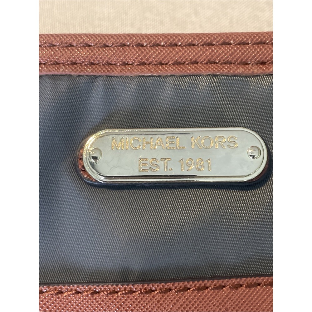 Michael Kors‎ Grey Nylon Tan Leather Trim Kempton Zip Shoulder Bag/Crossbody NEW - Picture 3 of 7